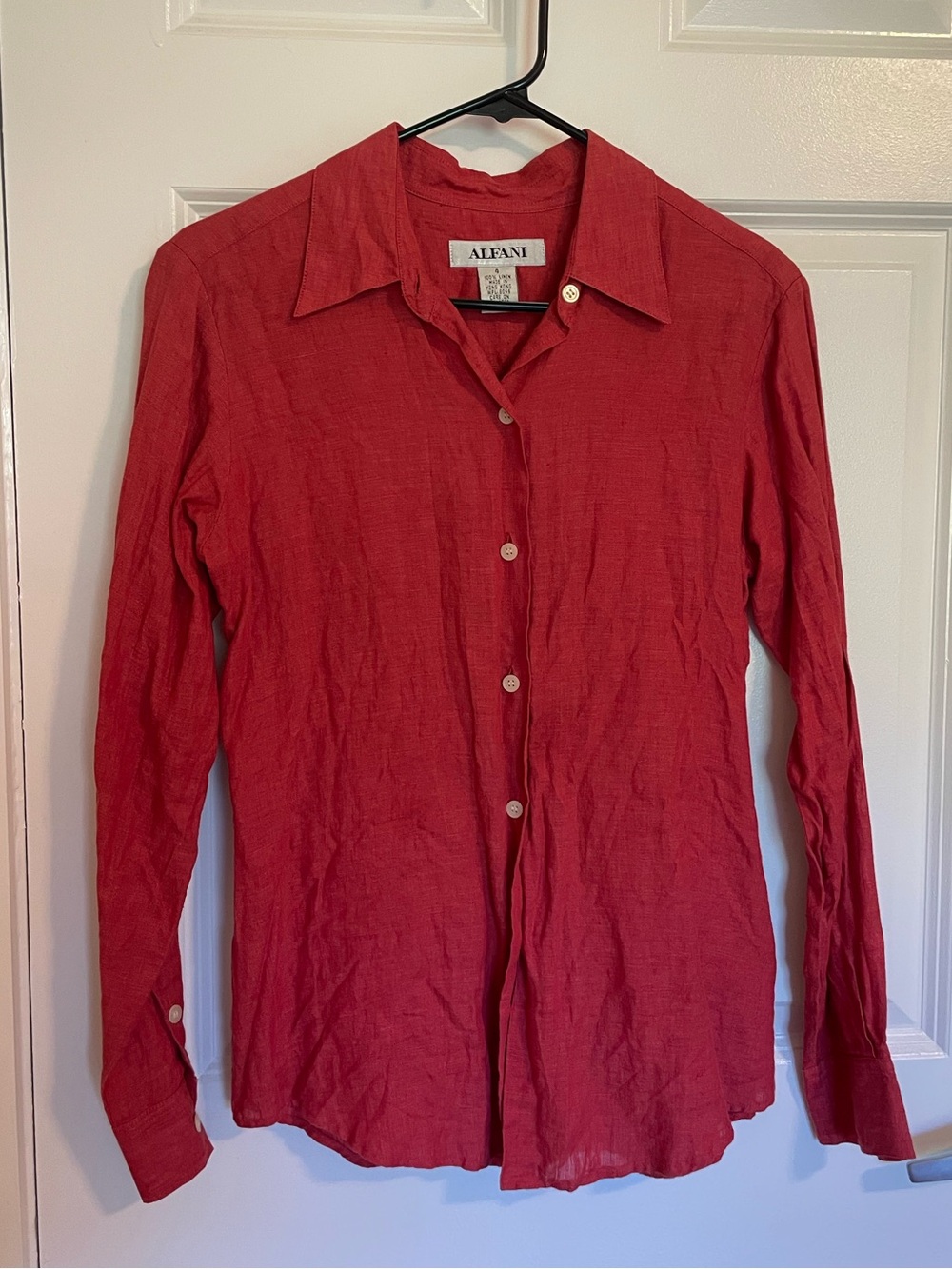 Alfani Coral Linen Button-Up Shirt